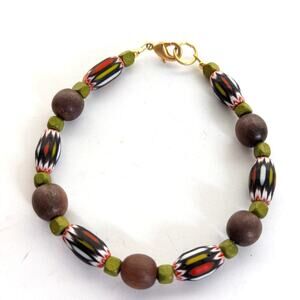Bohemian Style Polymer Clay Wood Beaded Ethnic Festival Hippie Bracelet